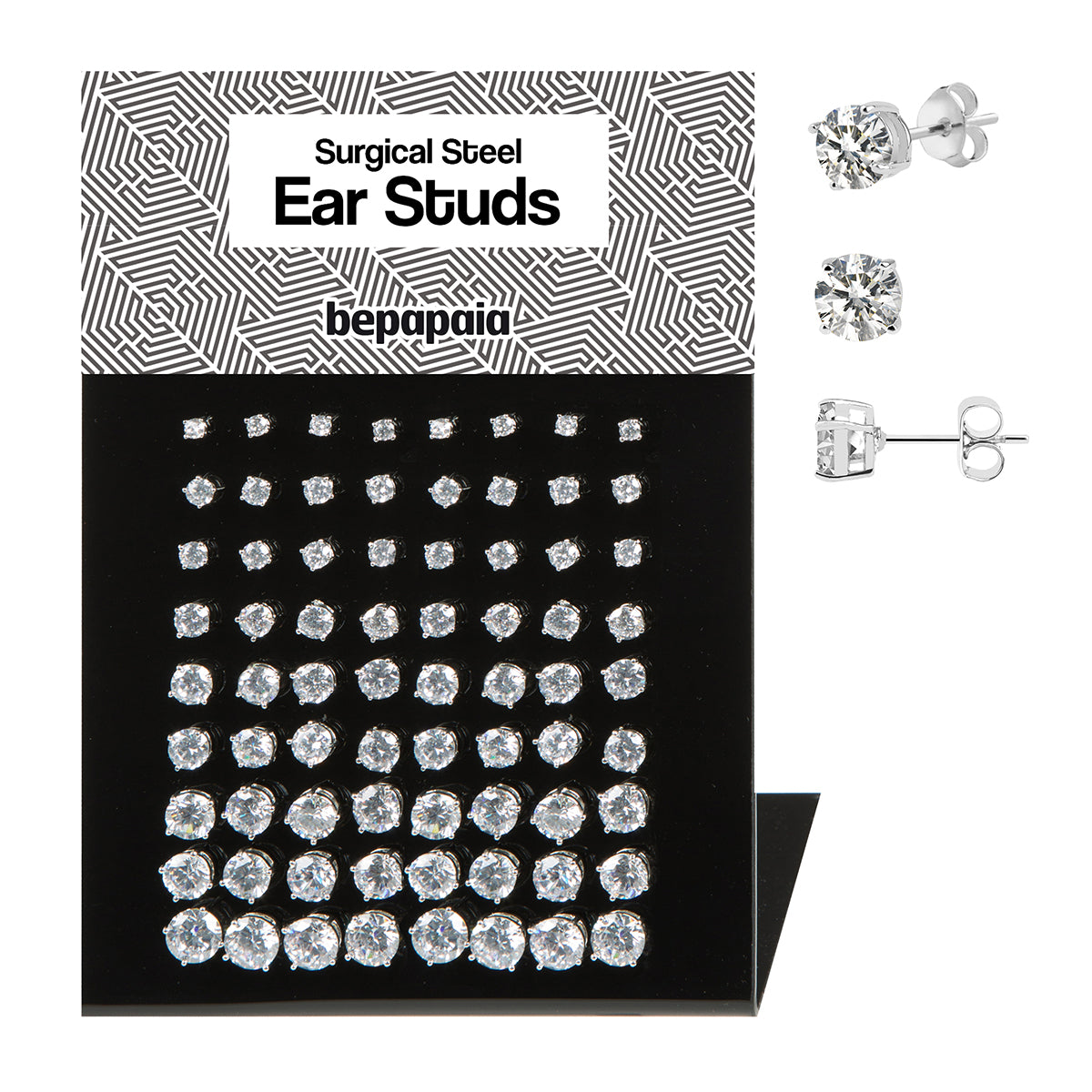 Steel ear stud with set cubic zirconia