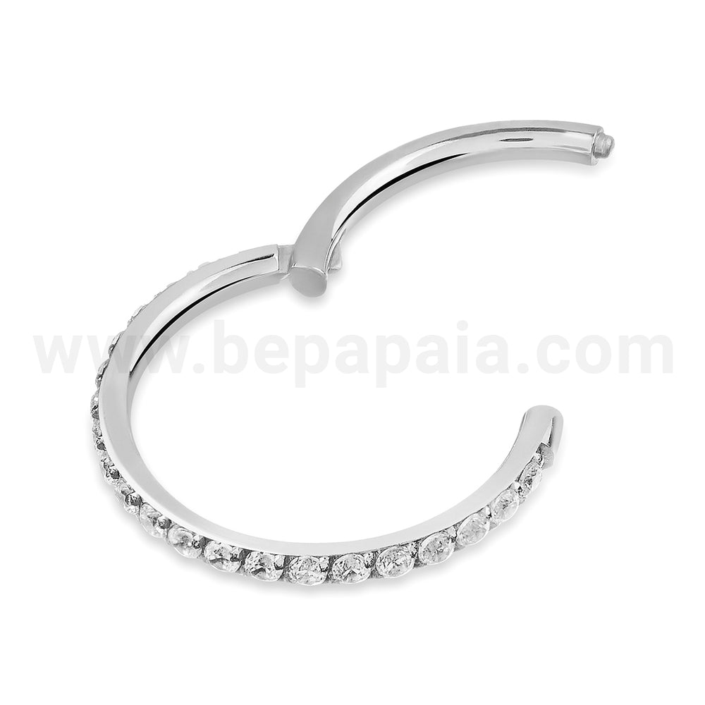 Hoop earring 0.8mm surgical steel clinker with zirconites