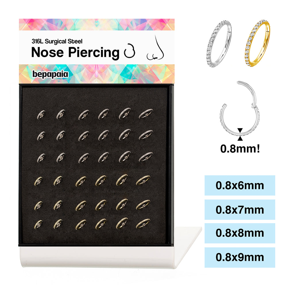 Hoop earring 0.8mm surgical steel clinker with zirconites