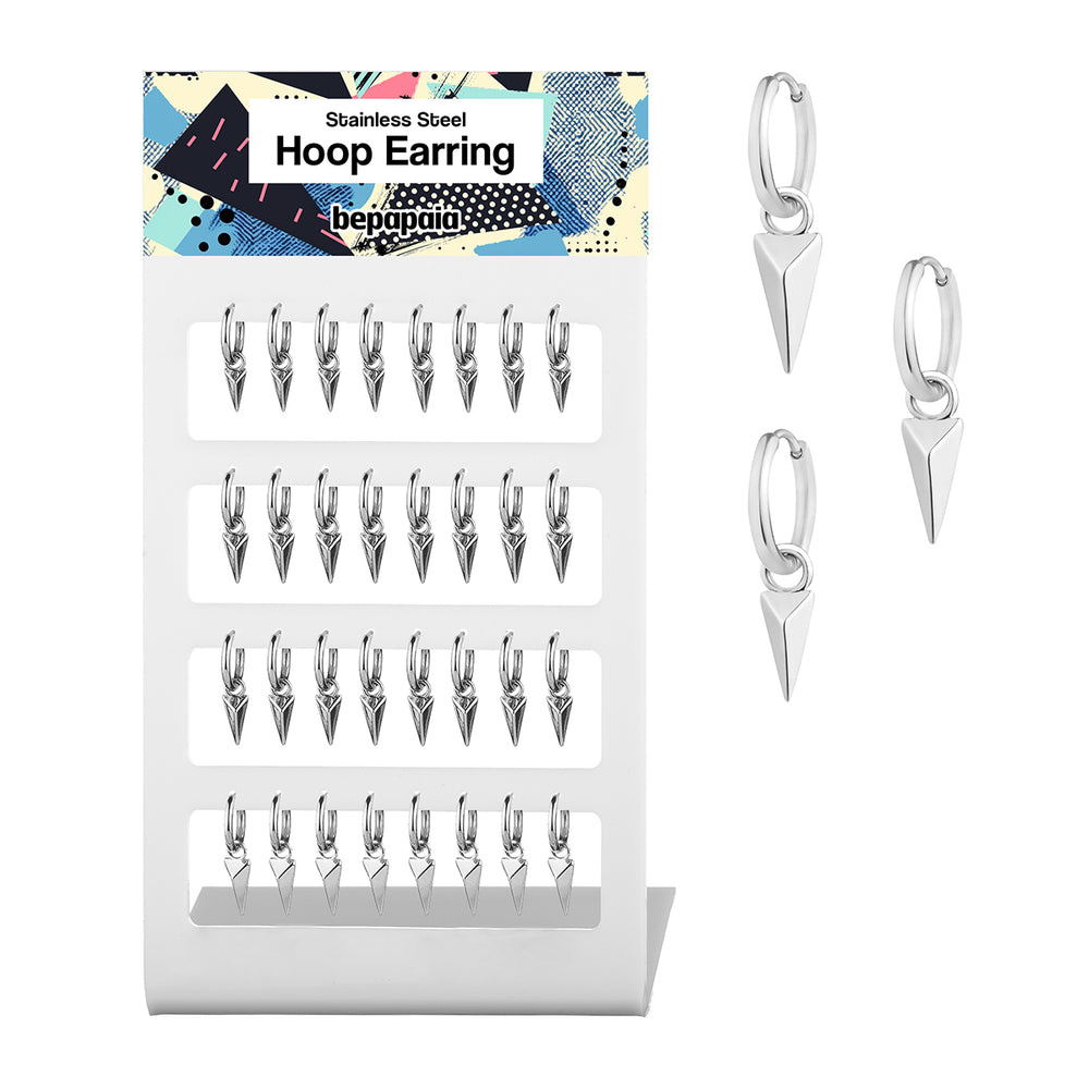 Steel hoop earrings with triangular spike