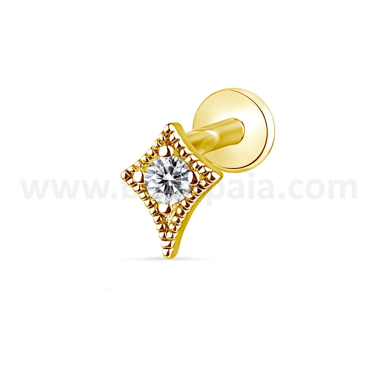 Labret diamante granulado dorado con zirconita