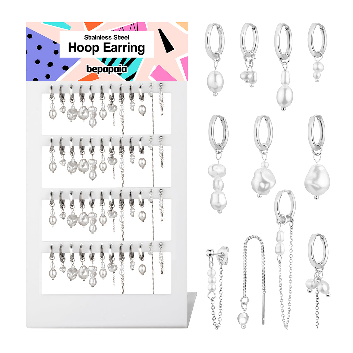 Assorted hoop earring with pearls