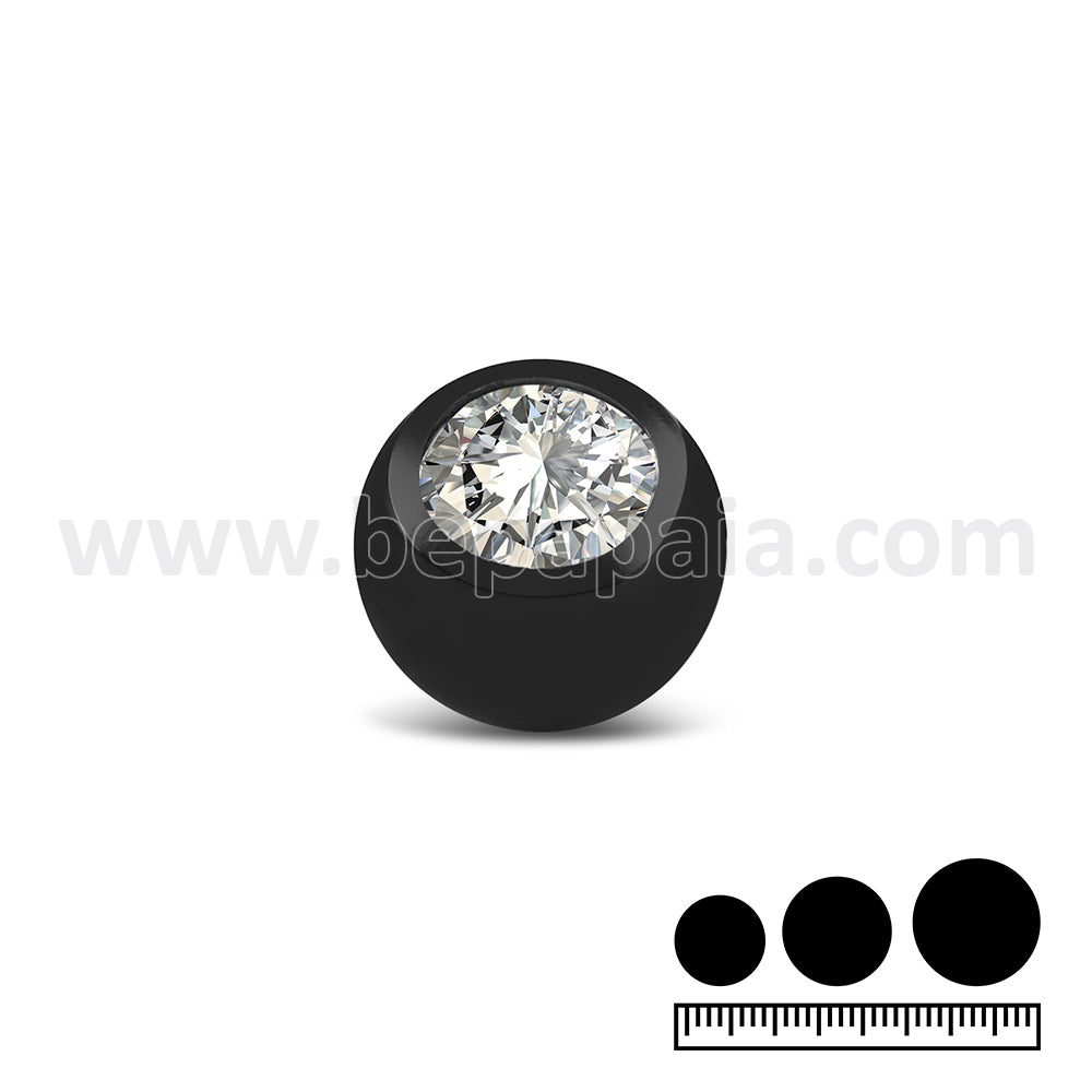Black stainless steel ball with white gem 1.2 &1.6mm