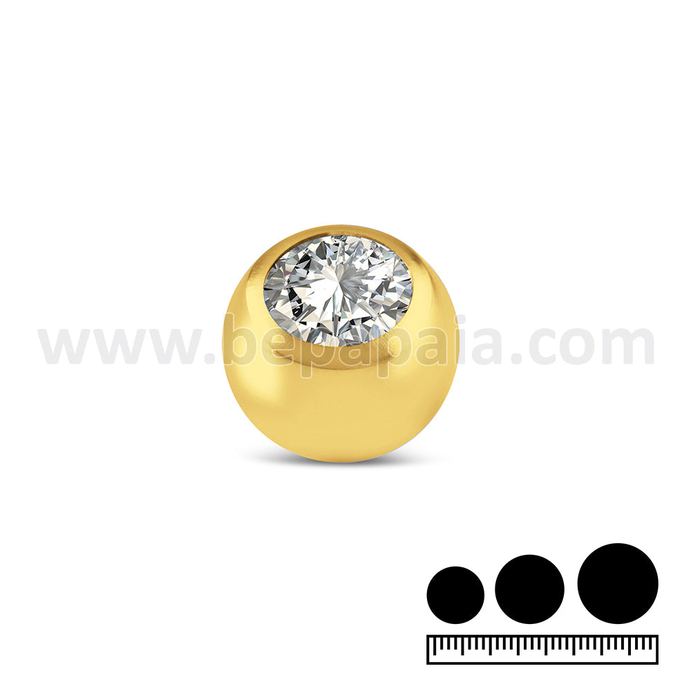 Gold stainless steel ball with white gem