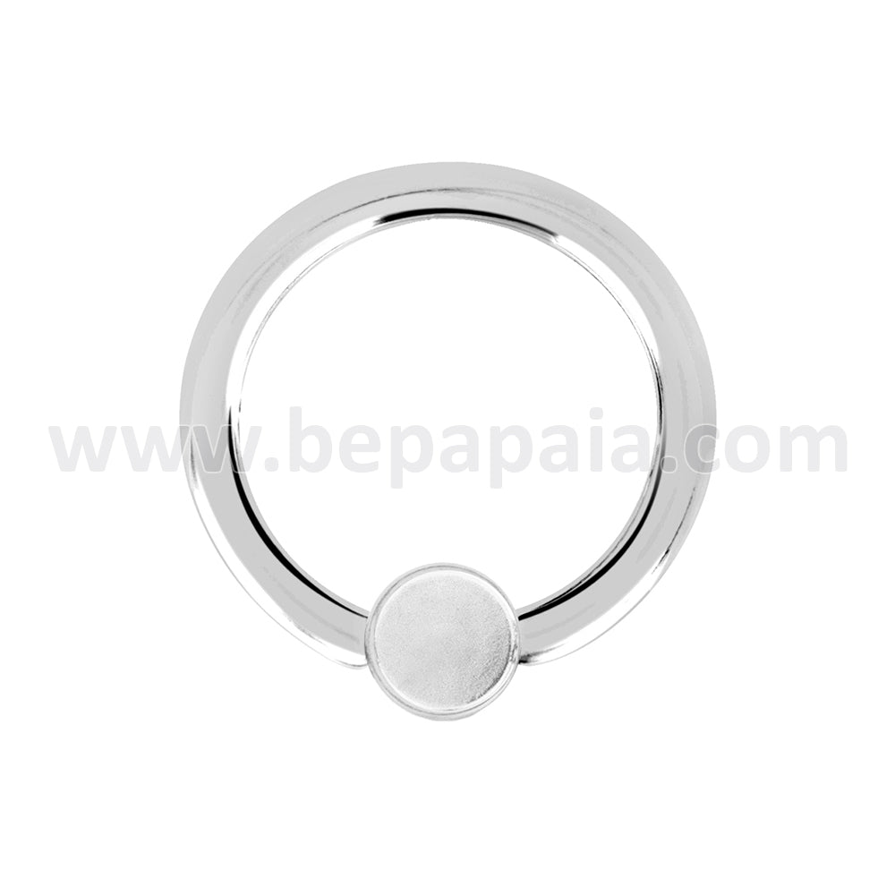 Steel ring with flat gemstone ball