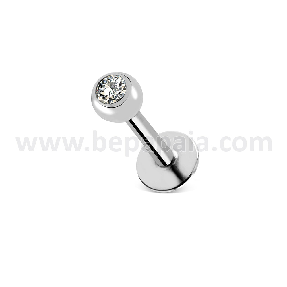 Stainless steel labret piercing with gem