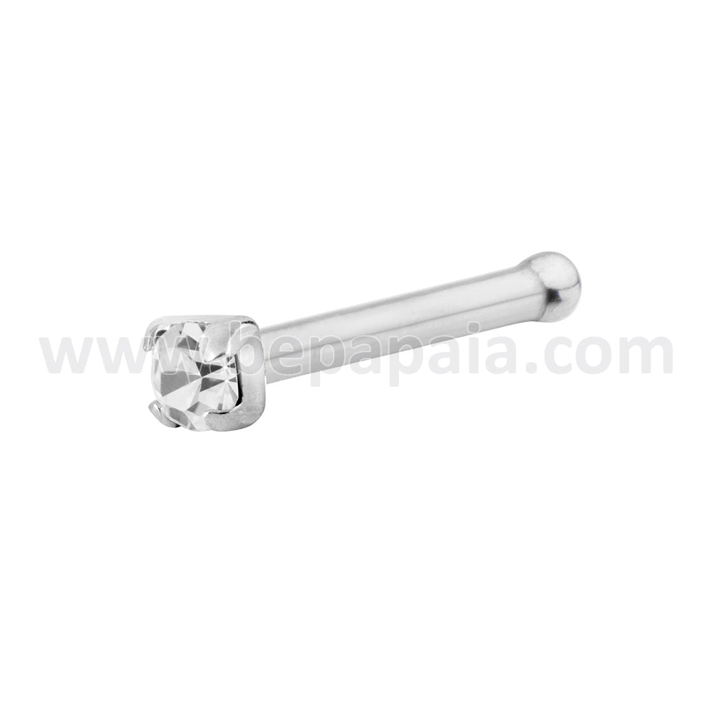 Silver nose piercing with white zirconia crystal
