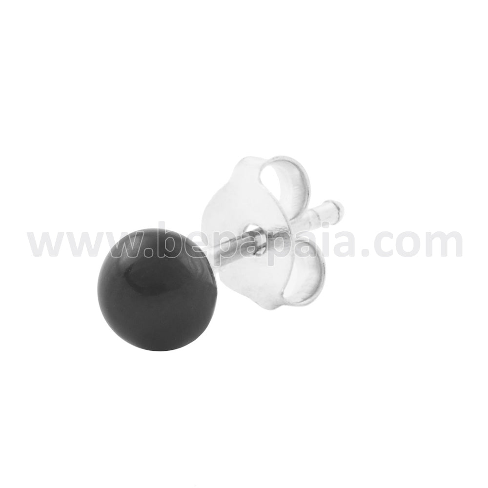 Silver earring stud with ball