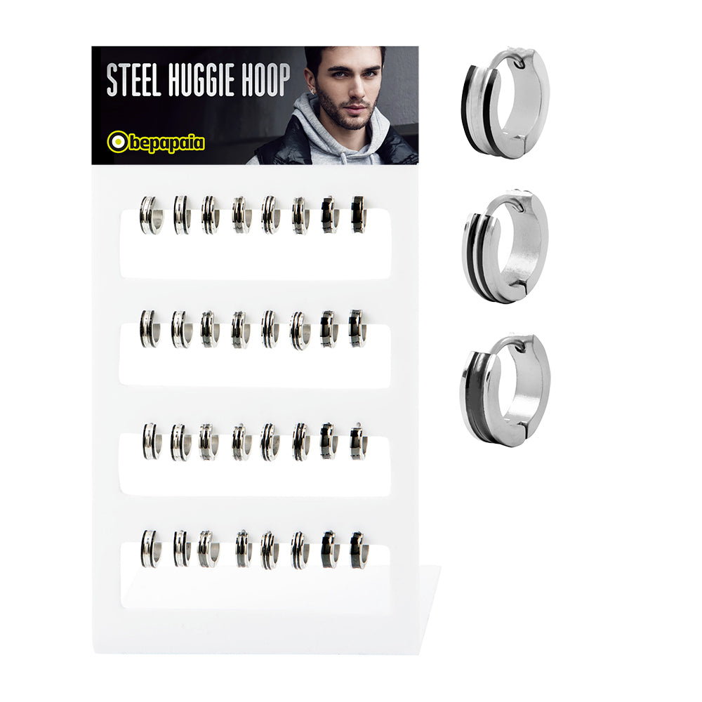 Stainless steel huggie hoop with black lines