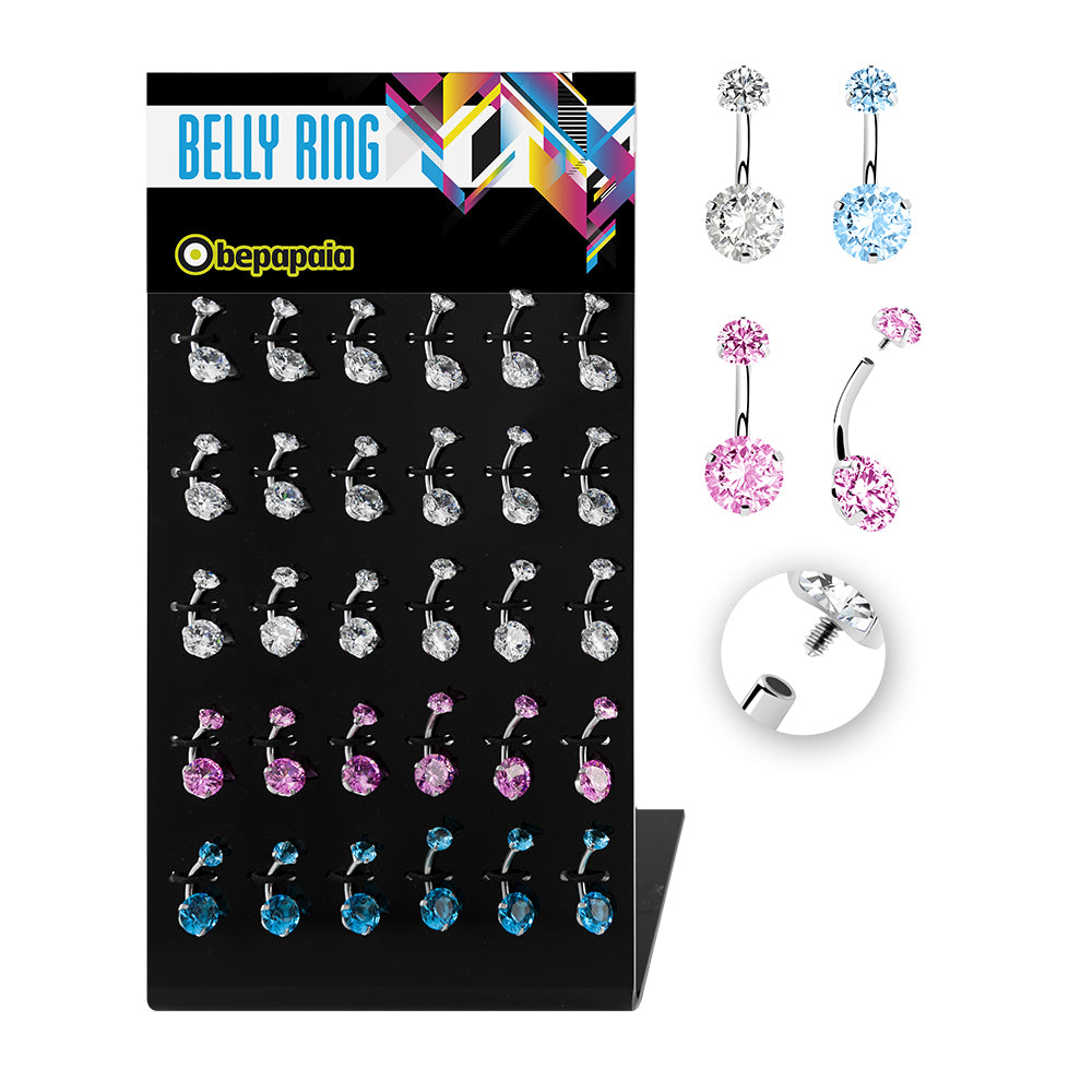 Belly ring with prong set cubic zirconia