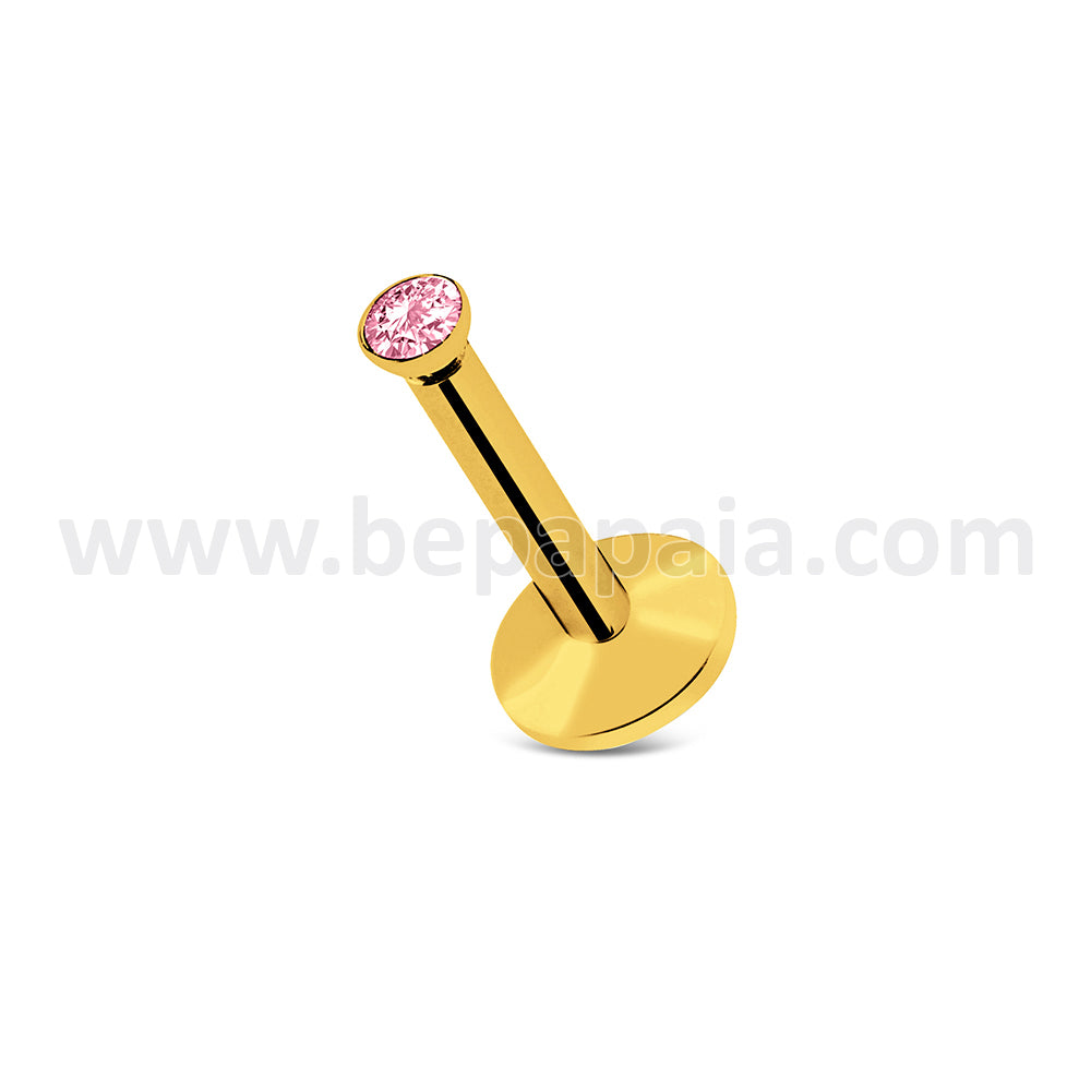 Gold steel labret with flat crystal