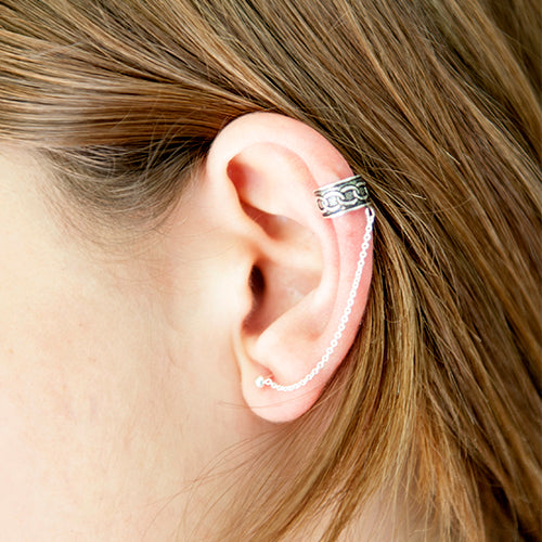 Silver ear cuff with chain