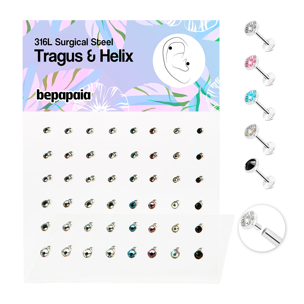 Stainless steel tragus with flat jewels