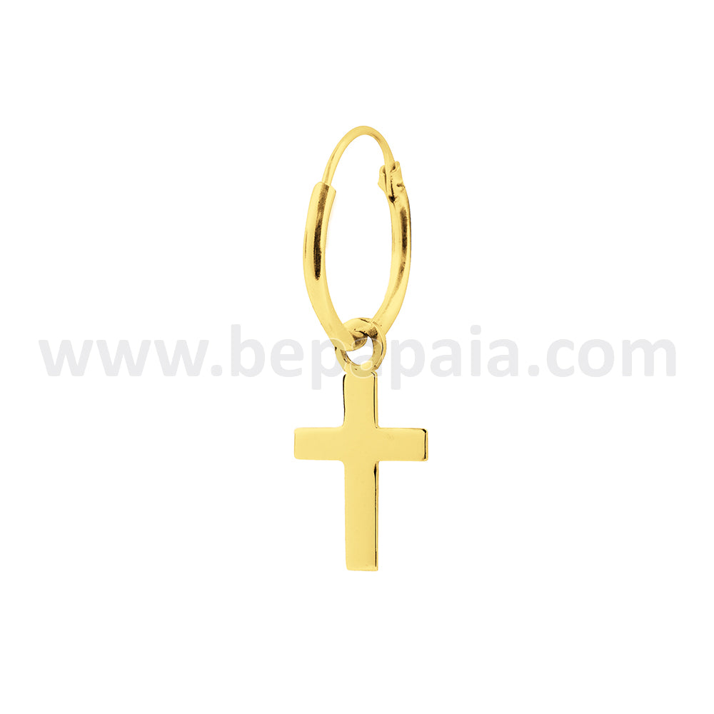 Gold-plated silver hoop earring with dangling cross