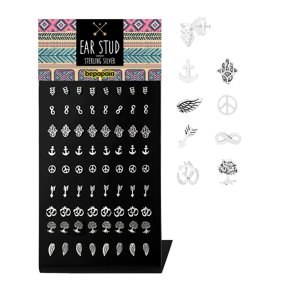 Sterling silver ear studs with assorted designs
