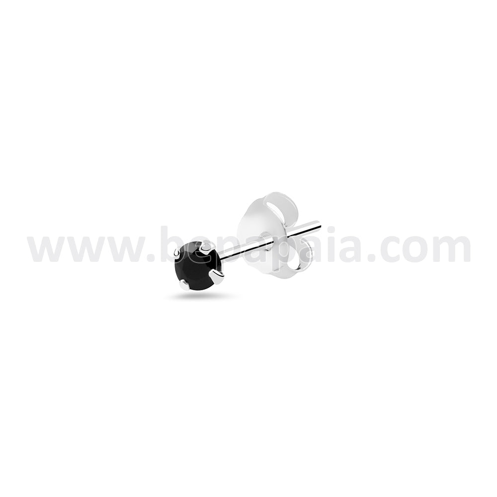 Boucle d'oreille en argent avec pierre brillante type zircone noire ronde