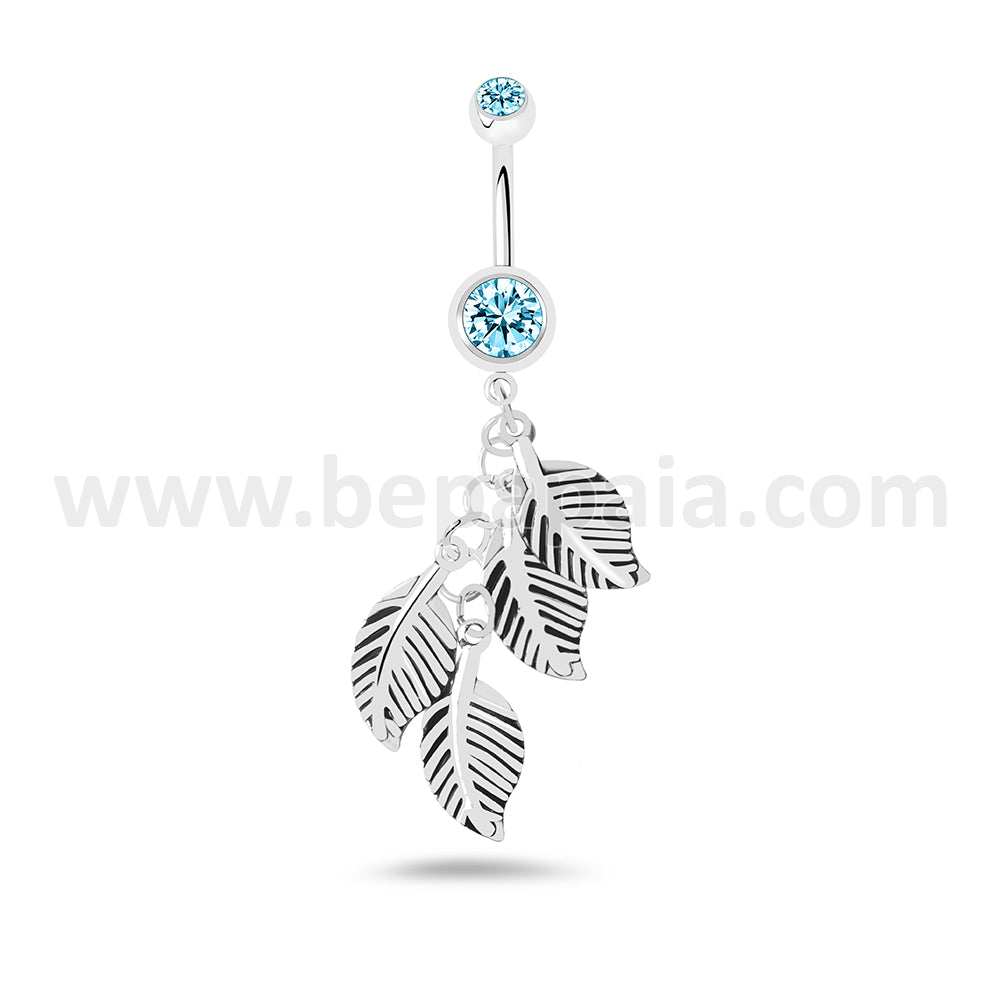 Surgical steel belly button piercing with a feather and turquoise stones