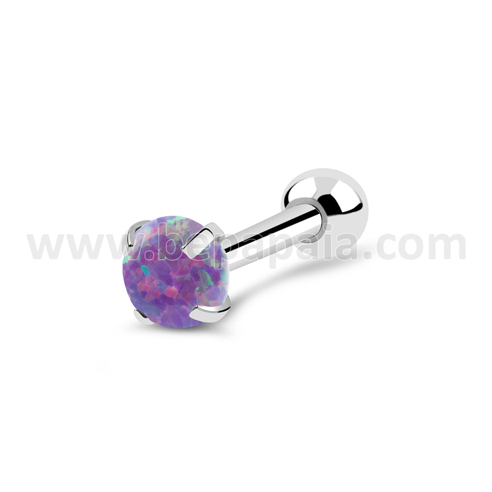 Tragus piercing with synthetic opal prong set