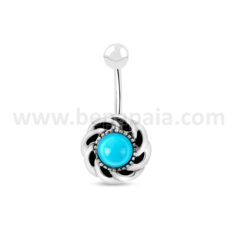Surgical steel belly ring with ethnic designs