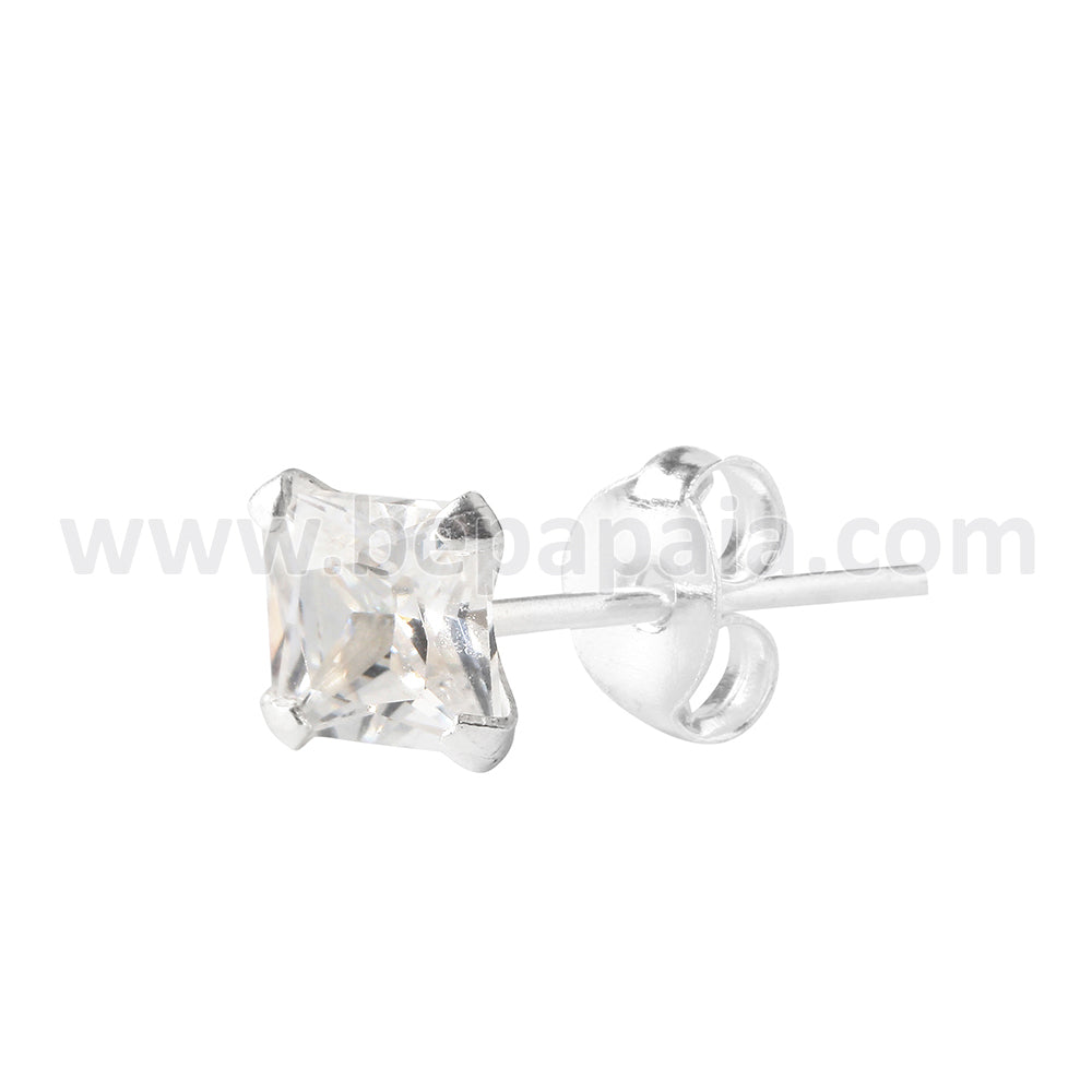 Silver stud with white square cubic zirconia
