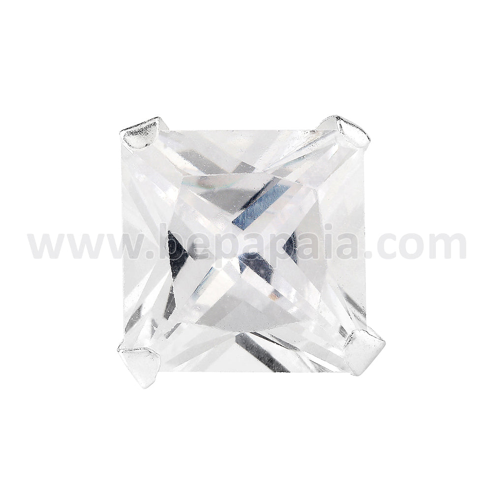 Silver stud with white square cubic zirconia