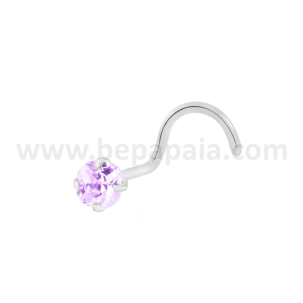 Surgical steel nostril with lock set cubic zirconia. 0.8x7mm