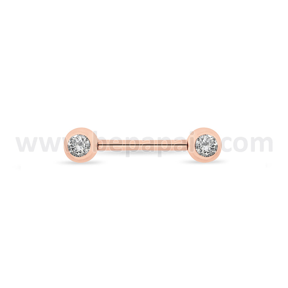 Surgical steel nipple piercing with front facing gem. 1.6x12-16mm