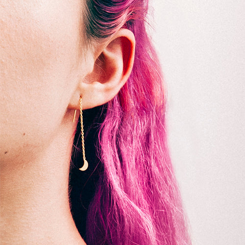 Gold plated silver earring with chain