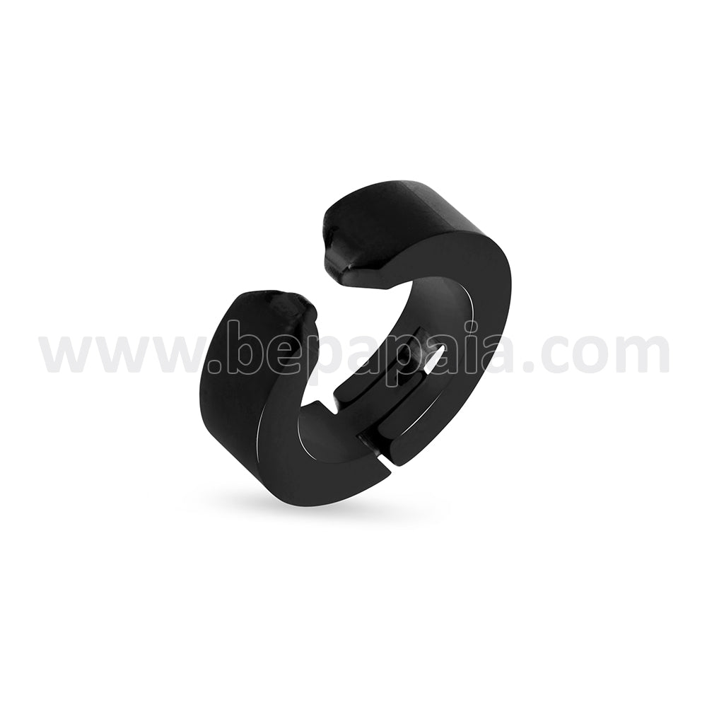 Black steel and steel fake hoop earrings round and square edge