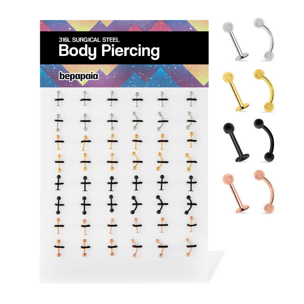 Piercing variados con efecto polvo de diamantes. 1.2x8x3