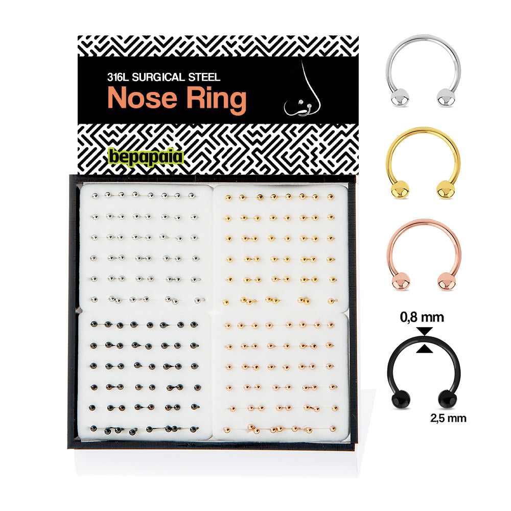 Surgical steel circular barbell nose ring 4 colors. 0.8x6,7,8,10mm
