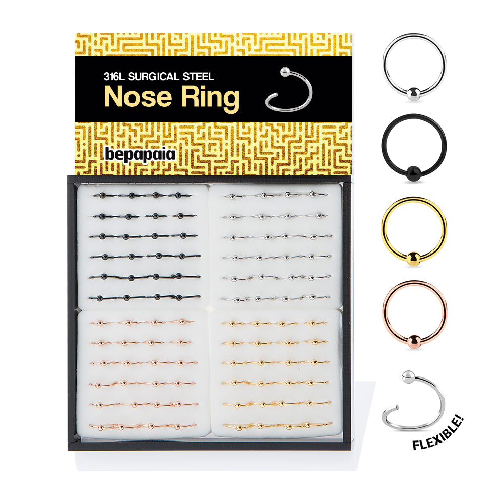 Surgical steel flexible nose ring with ball 4 color. 0.8x7,8,9mm