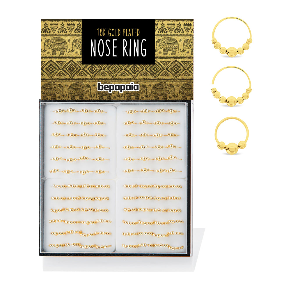 Gold plated silver nose ring with 3 and 5 balls