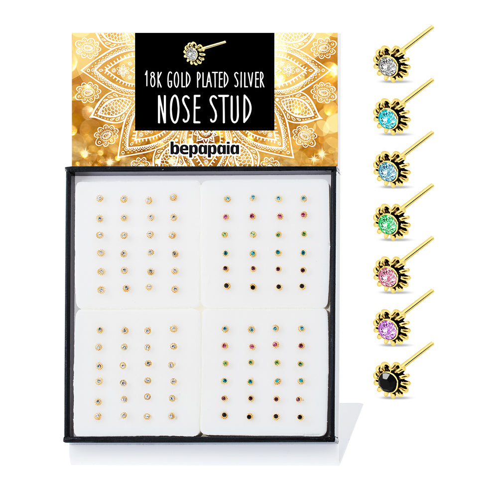 Gold plated silver nose studs ethnic style with gem