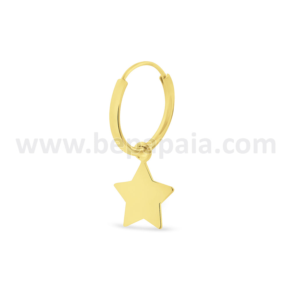 Gold plated silver hoop with moon, star, triangle, and bar