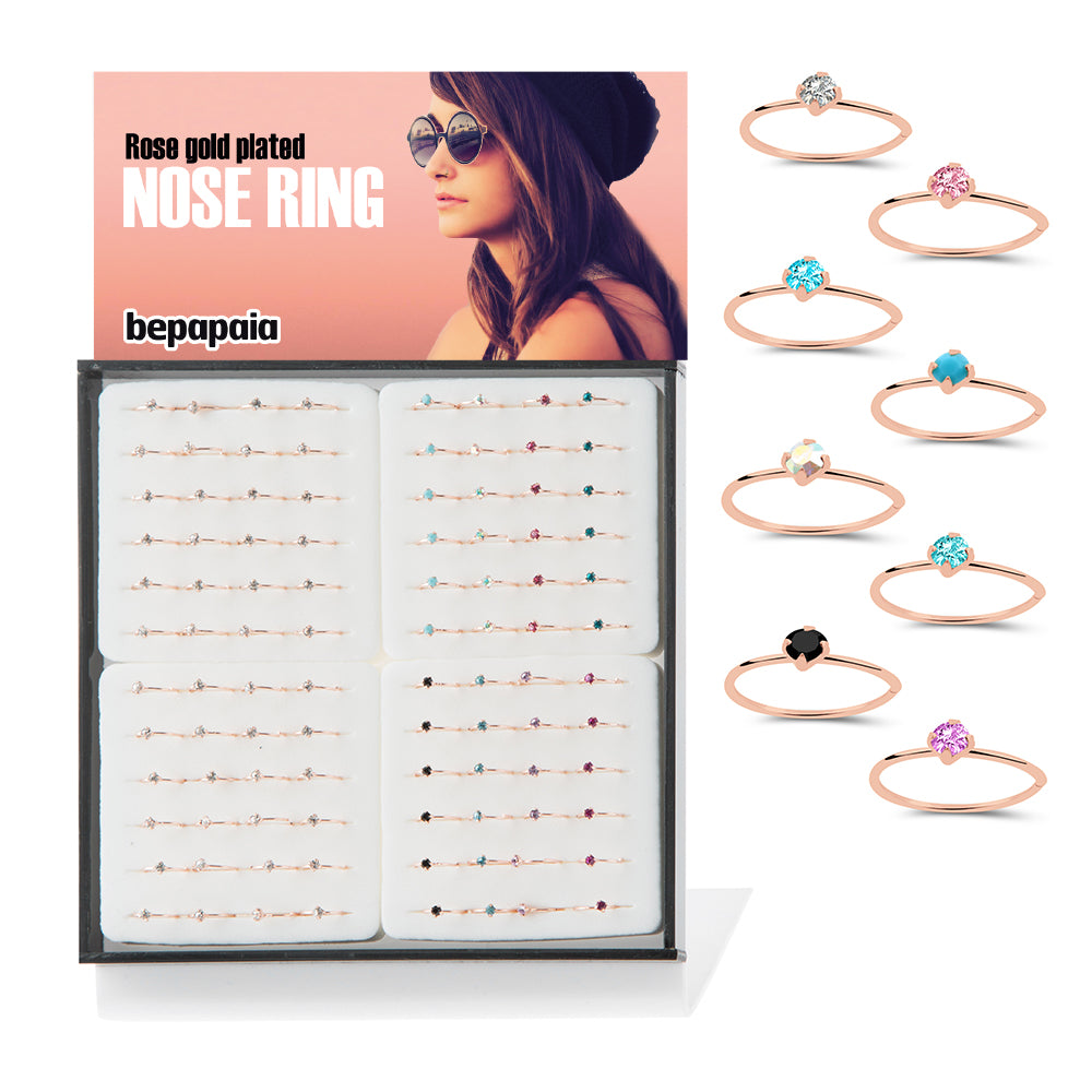 Rose gold plated nose ring with cubic zirconia