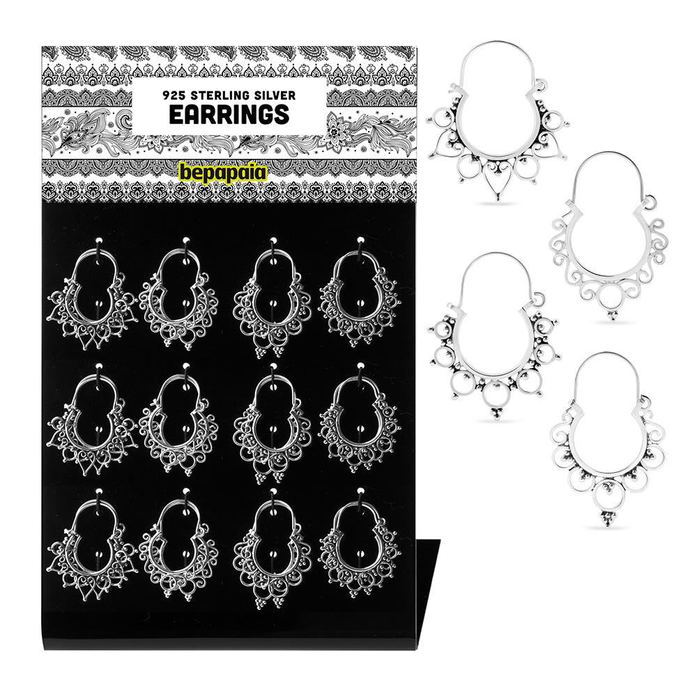 Sterling silver earring with hoop tribal design