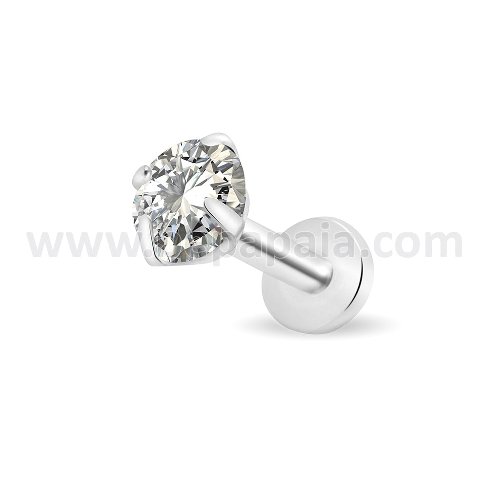 Surgical Steel tragus piercing with white cubic zirconia assorted shapes