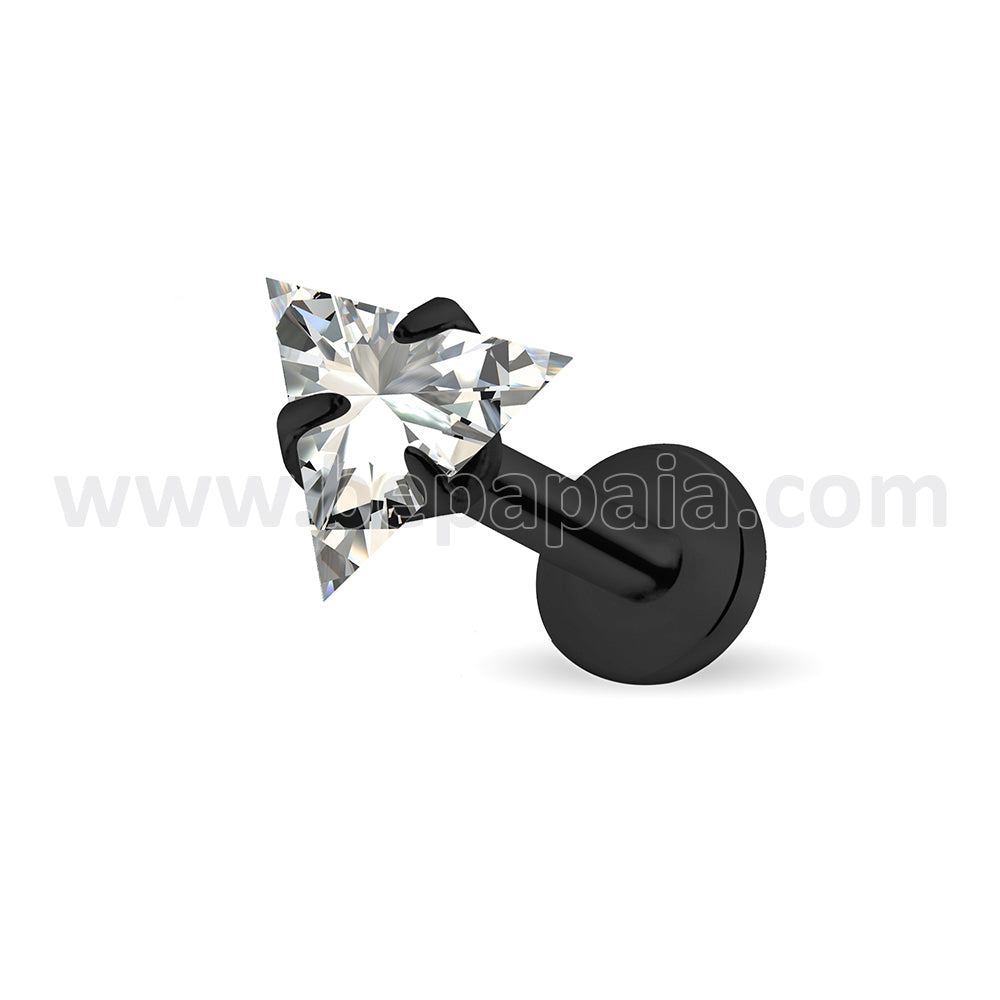 Steel tragus piercing with white triangle cubic zirconia