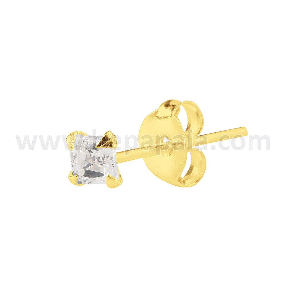 Gold plated silver mini ear stud with round & square cz