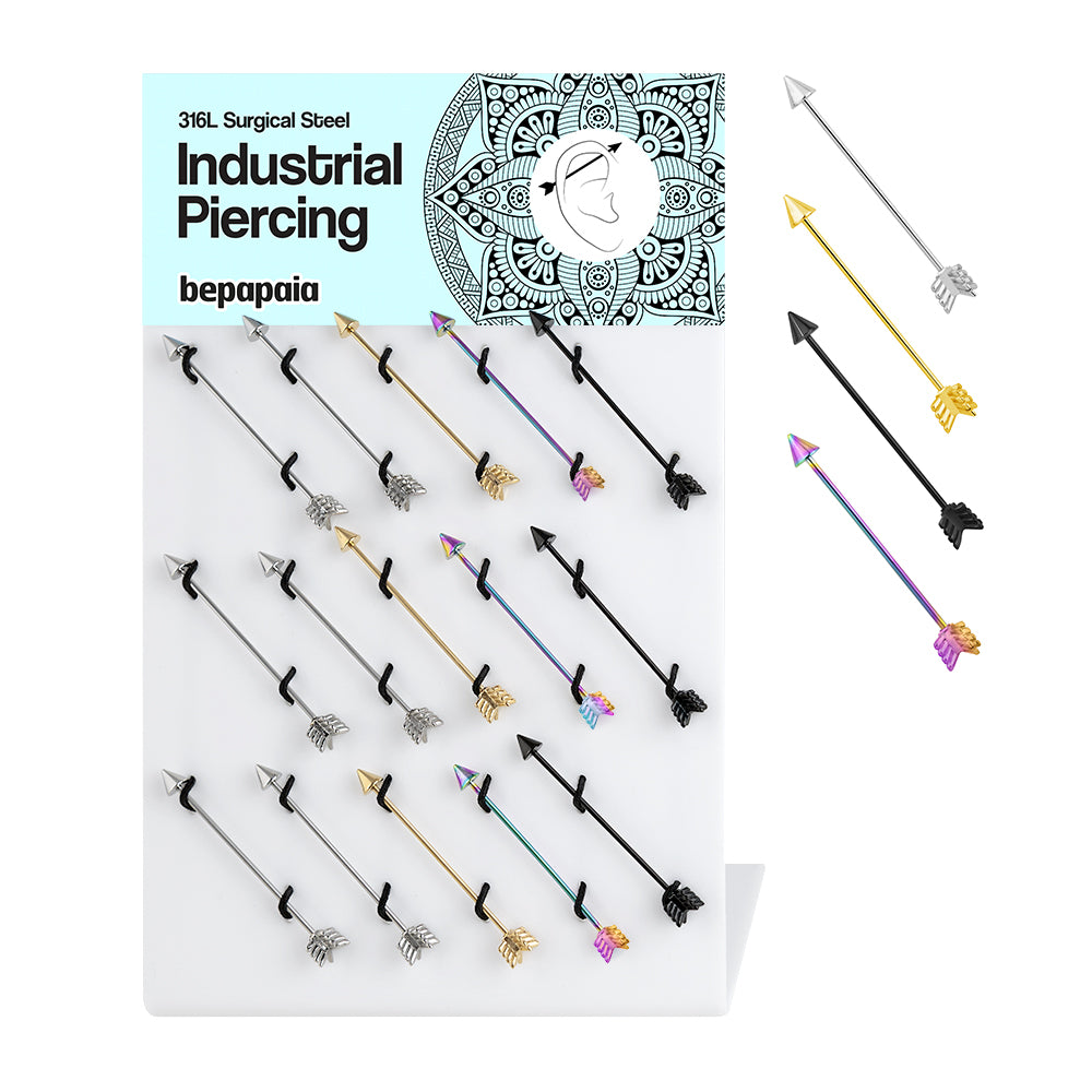 Surgical steel industrial piercing with arrow, 4 colors
