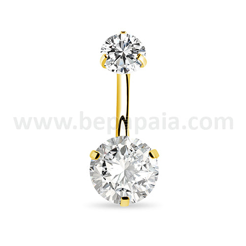 Steel & gold internal thread belly with double cz