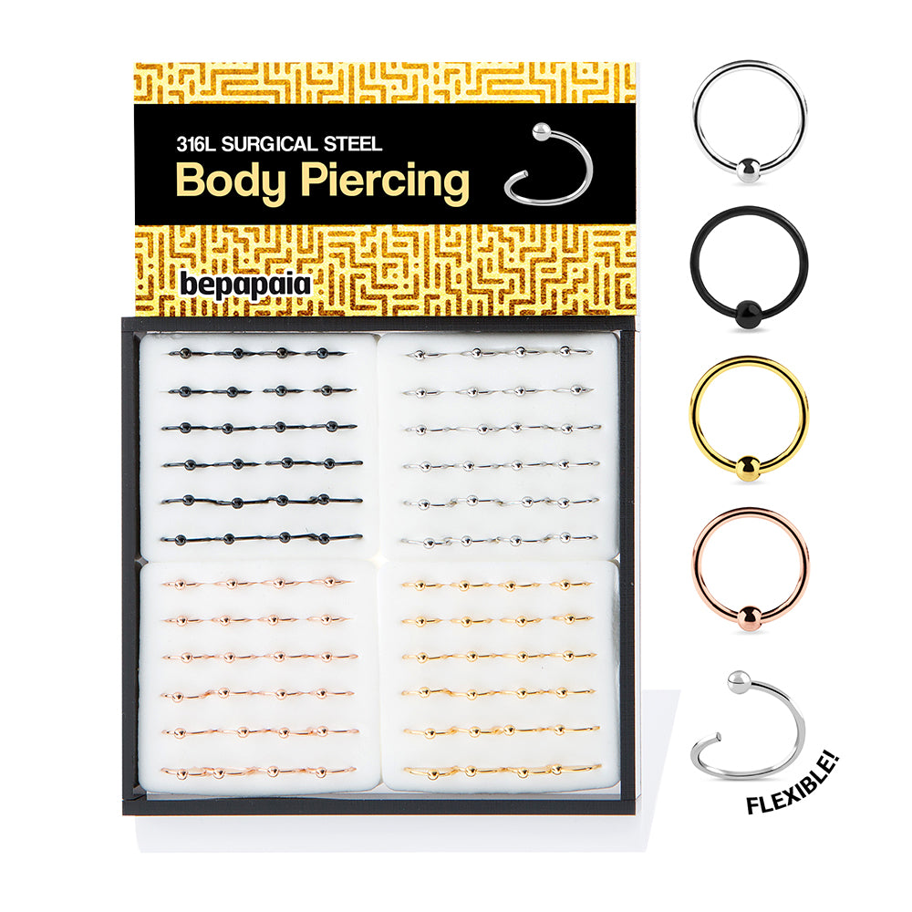 Piercing d'oreille en acier flexible avec bille en 4 couleurs
