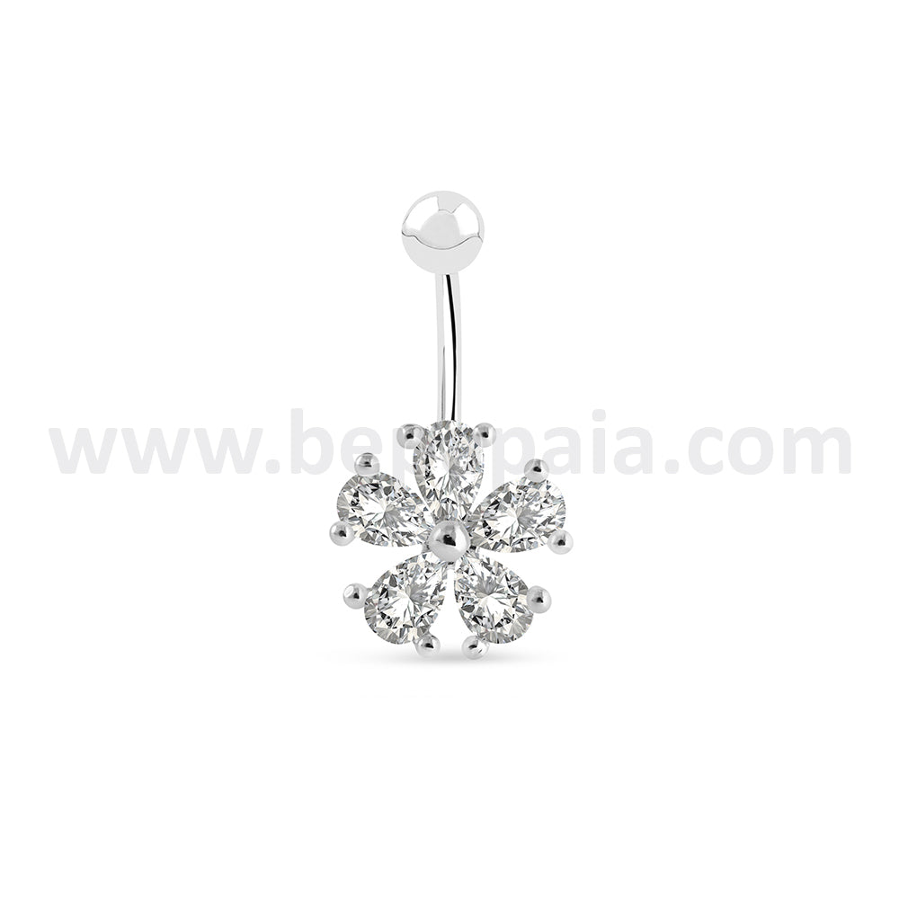 SURGICAL STEEL BELLY RING FANCY STYLE WITH VARIOUS CUBIC ZIRCONIAS