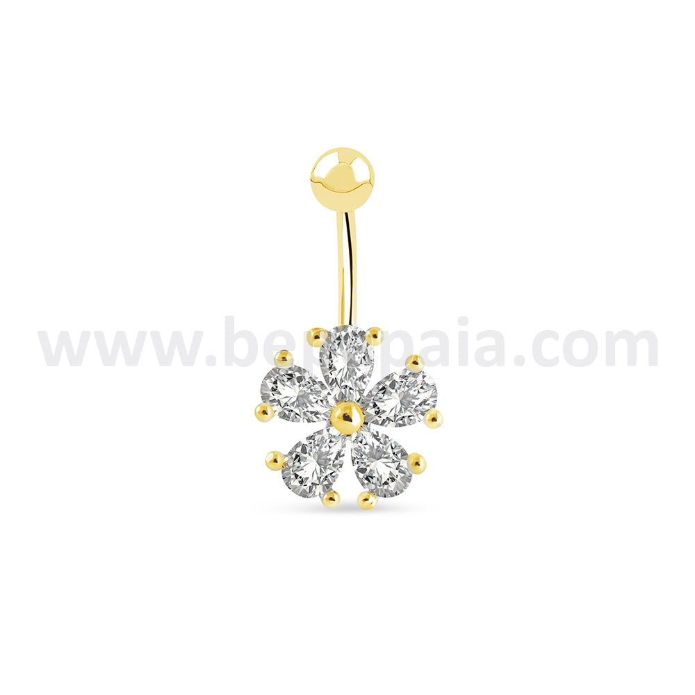 Surgical steel belly ring gold plated fancy style with various cubic zirconias