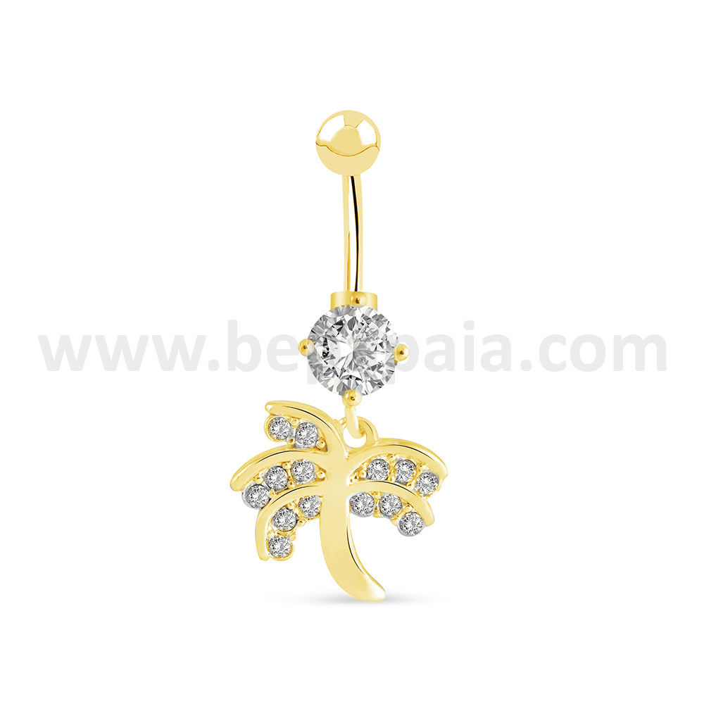 Surgical steel belly ring gold plated fancy style with various cubic zirconias