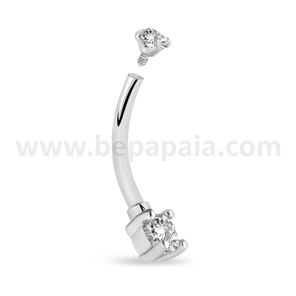 SURGICAL STEEL INTERNALLY THREADED BELLY RING DOUBLE CZ