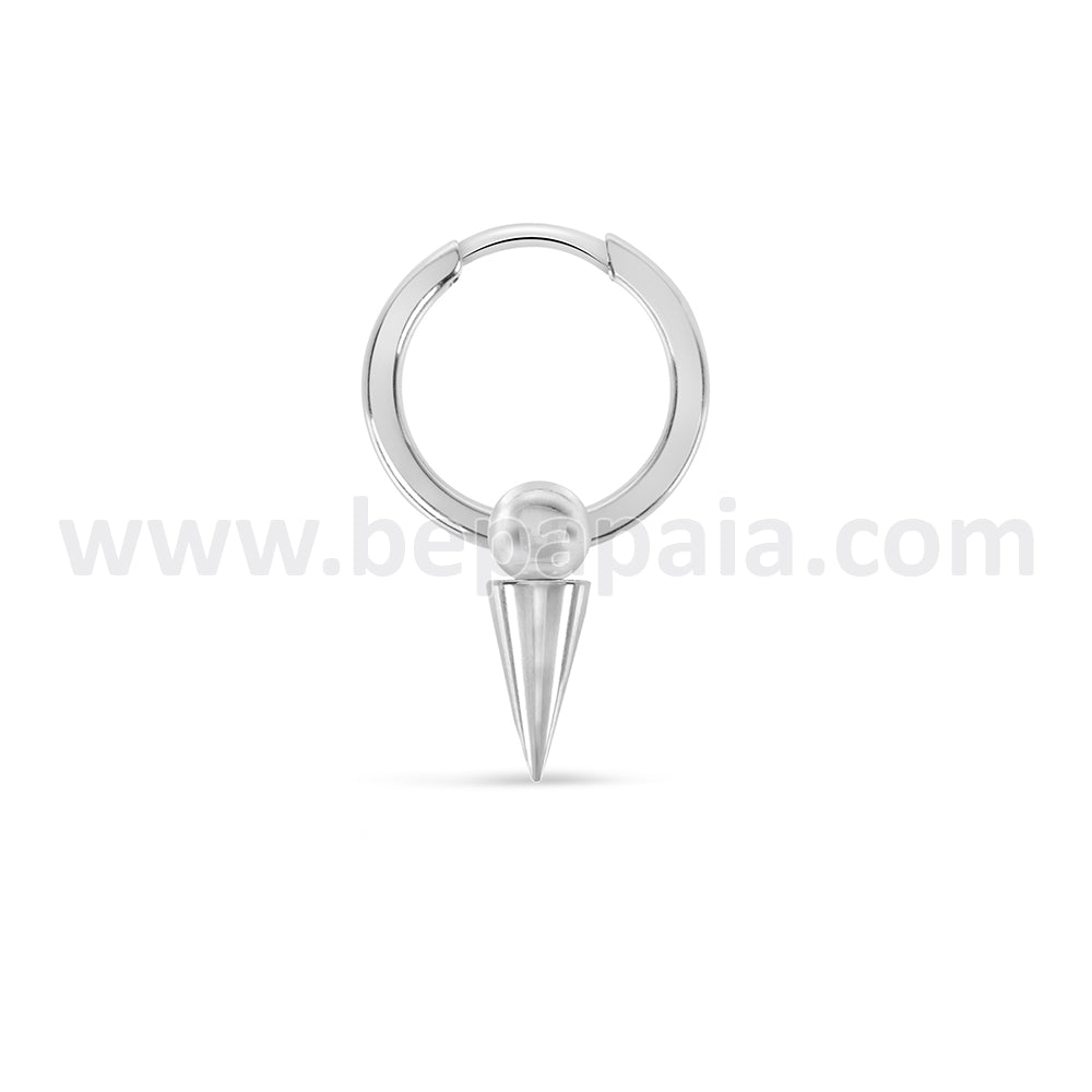 Steel hoop earrings with ball & cone