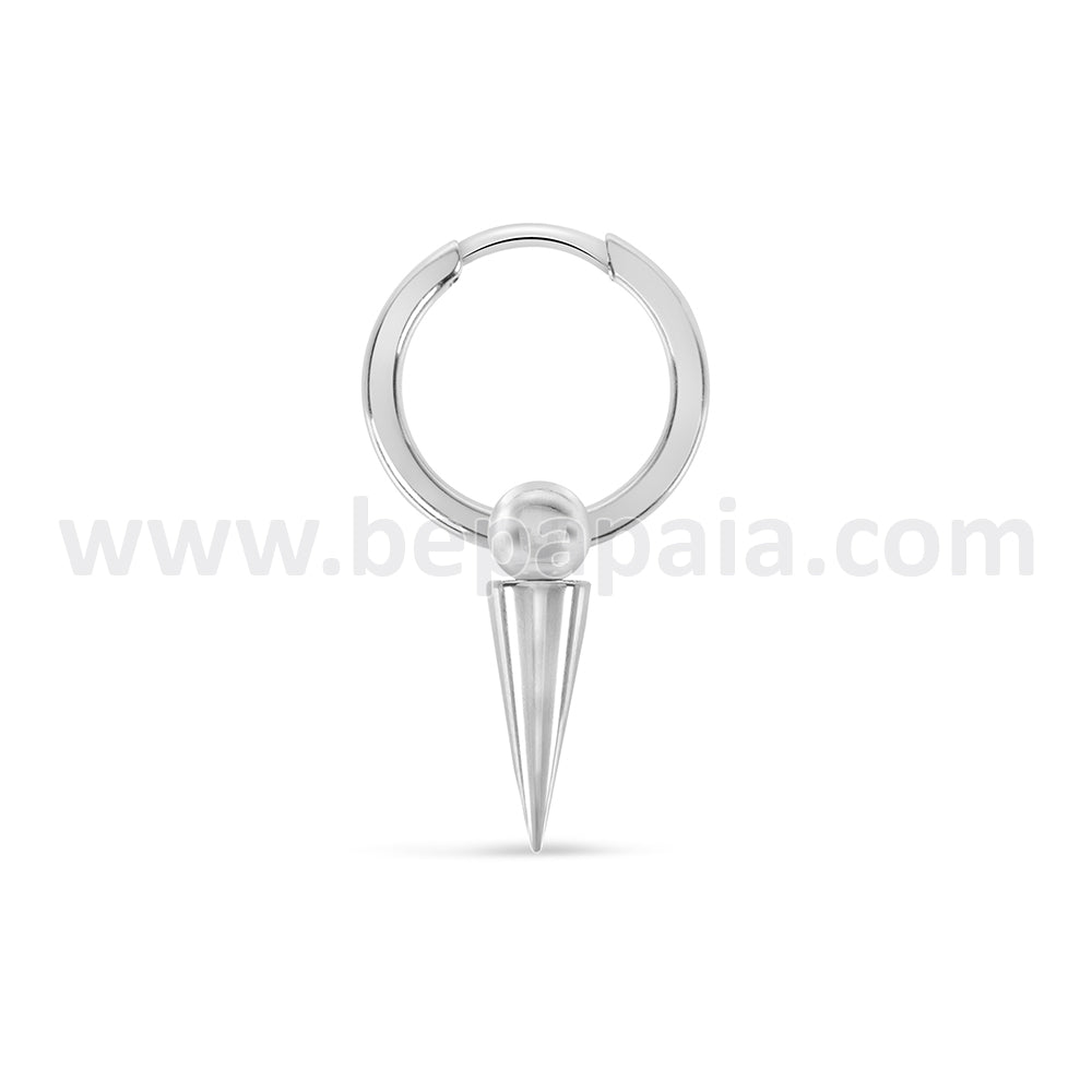 Steel hoop earrings with ball & cone