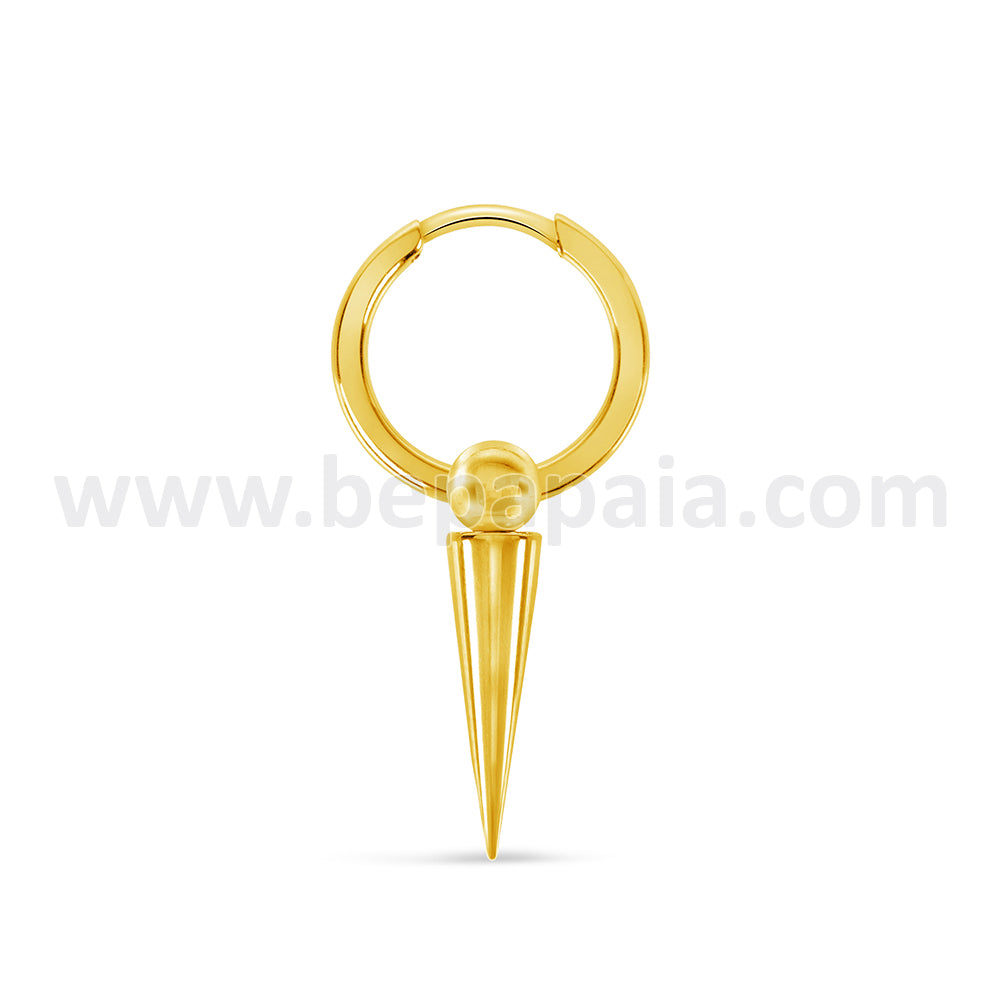 Gold steel hoop earrings with ball & cone